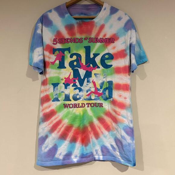 5 Seconds Of Summer Take My Hand Tie Dye Tee Shirt - Picture 1 of 6